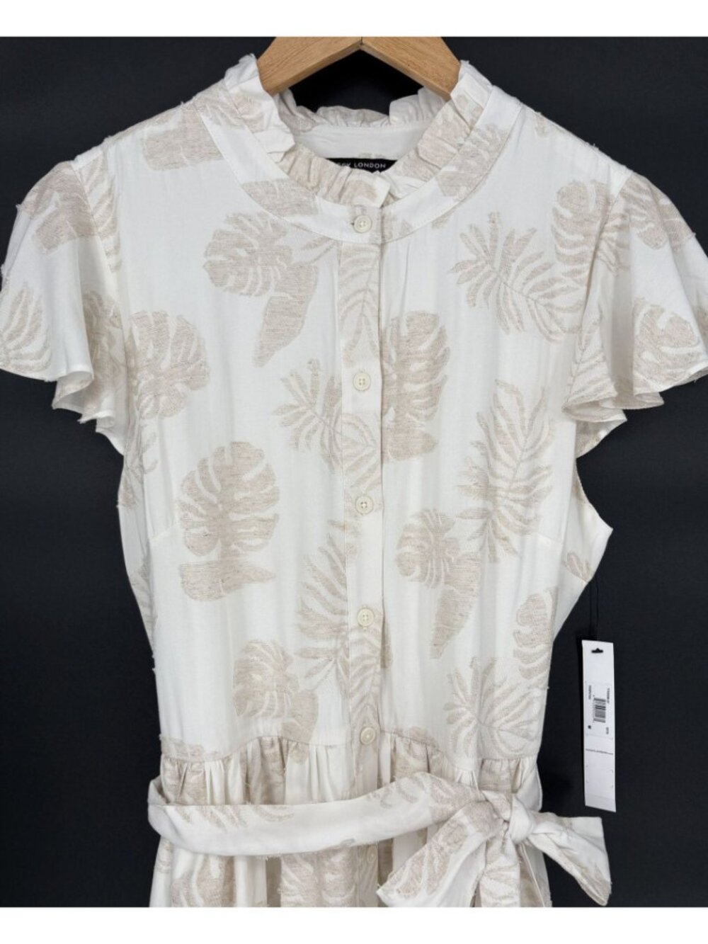 NWT Maggy London Maxi Dress M Ivory Tan Tropical Leaf Linen Blend Coastal Resort - Picture 3 of 9